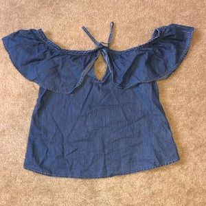 Cold shoulder jean top